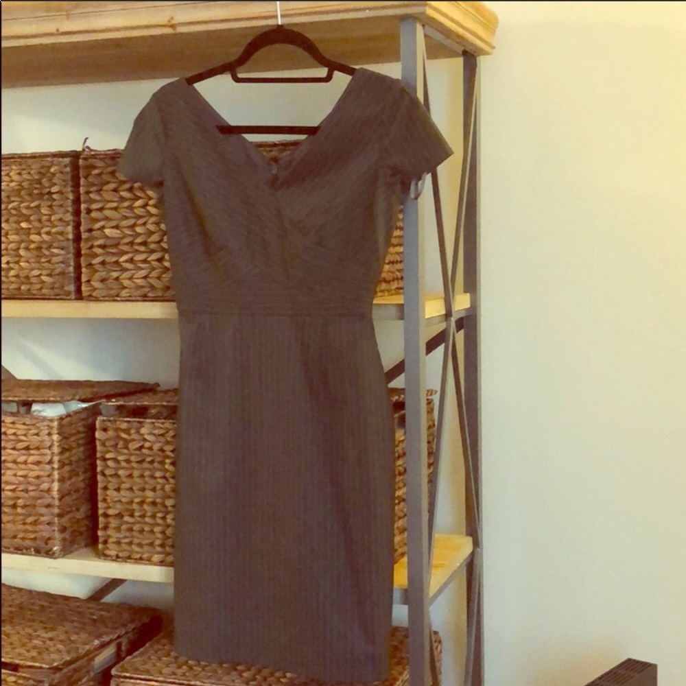 Fitted pinstripe grey work dress